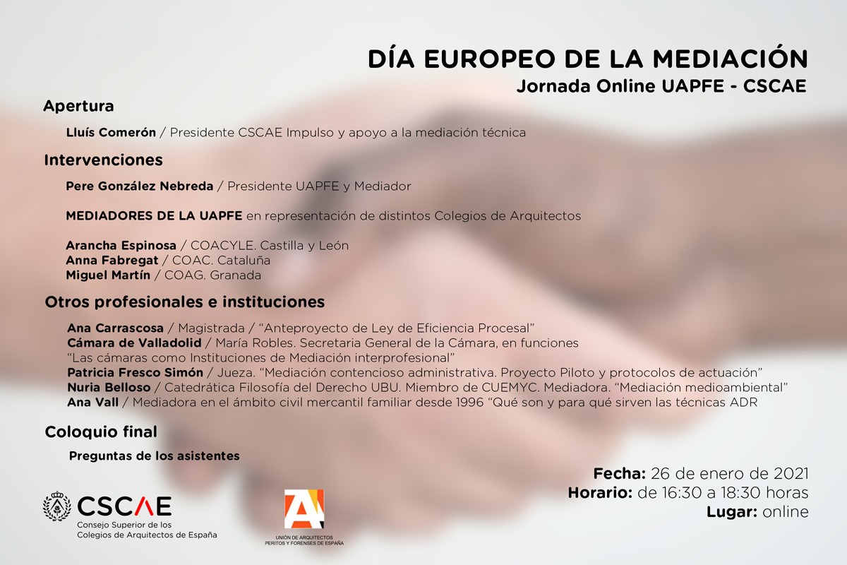 Jornada UAPFE – CSCAE “Día Europeo de la Mediación 2021”